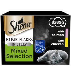 SHEBA Fine Flakes Adult Wet Cat Food Mixed Selection in Jelly 32 Pack, 85g