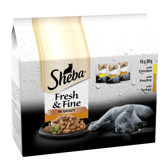 Sheba Fresh & Fine Adult Chicken, Poultry & Duck in Gravy Pouches 15 x 50g