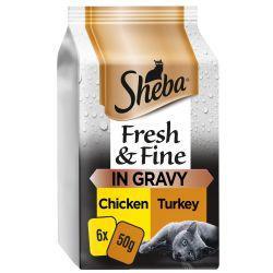 Sheba Fresh & Fine Wet Cat Food Pouches Chicken & Turkey in Gravy 6pk
