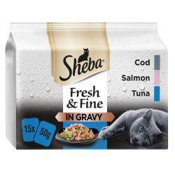 Sheba Fresh & Fine Wet Cat Food Pouches Fish in Gravy 15pk