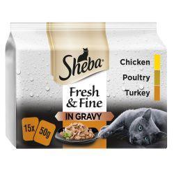 Sheba Fresh & Fine Wet Cat Food Pouches Poultry in Gravy 15pk
