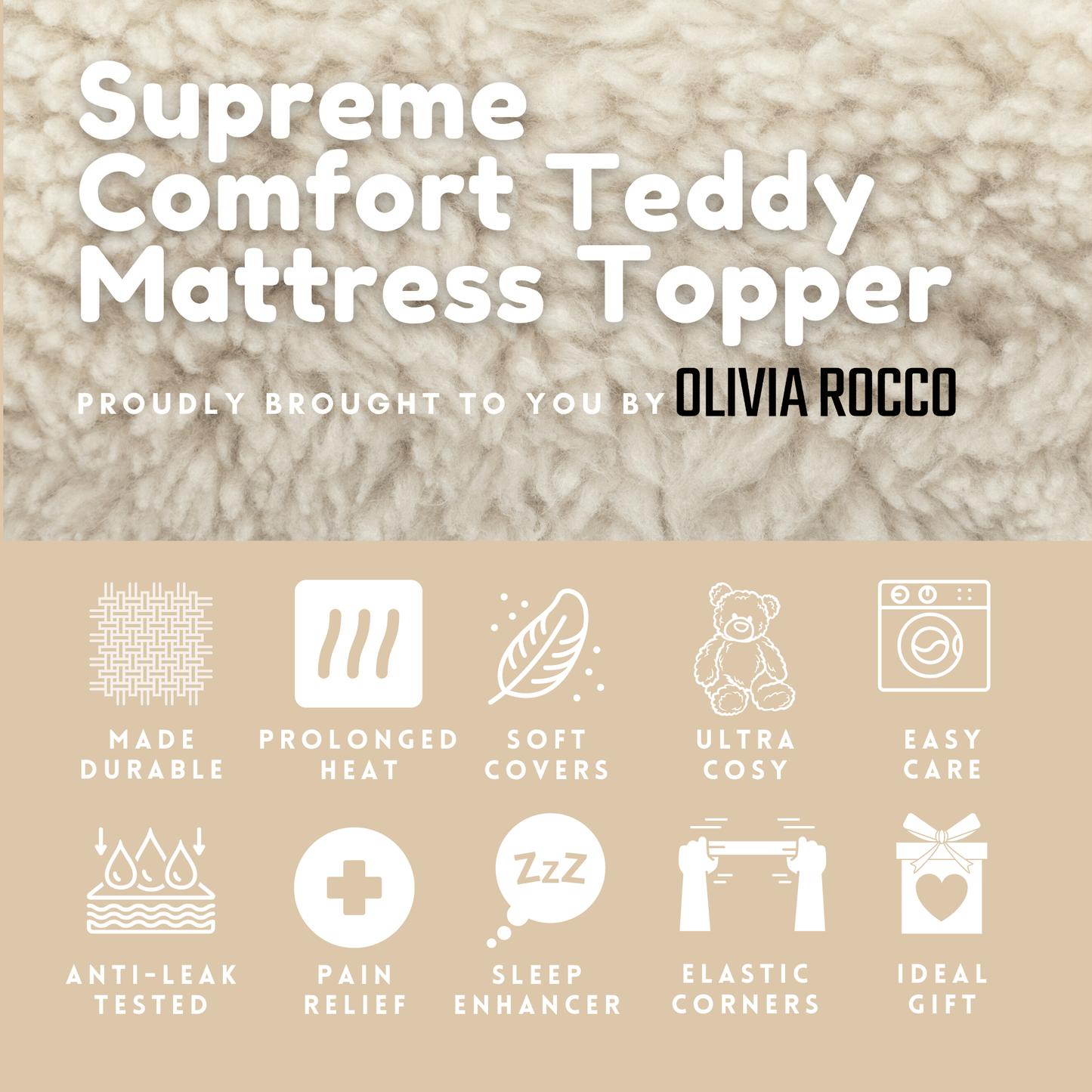 Supreme Comfort Extra Deep Dual-Sided Fluffy Teddy Mattress Topper for Warmth and Cooling OEKO-TEX Certified Fits Single Double King Super King by OLIVIA ROCCO