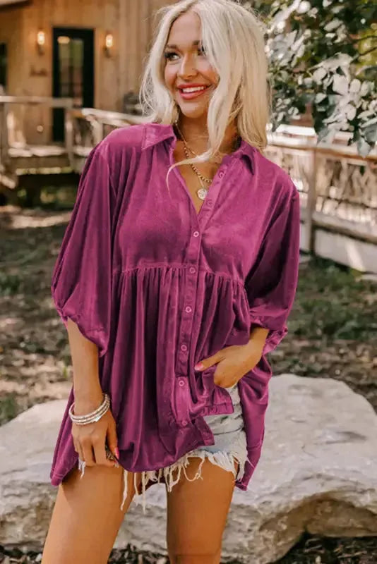 Tunic Babydoll Velvet Shirt-2