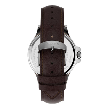 Timex Men's Navy Dial Chronograph Watch with Brown Leather Strap – Classic Sport Style