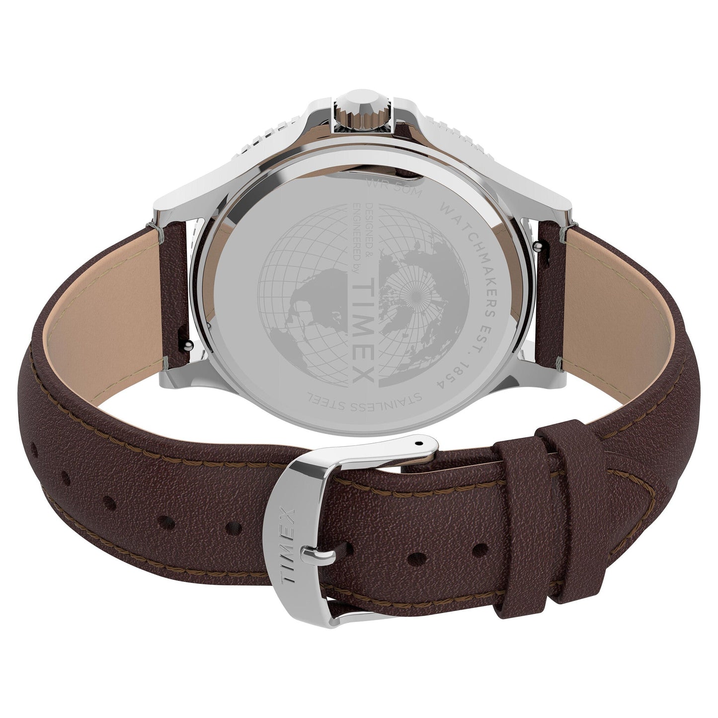 Timex Men's Navy Dial Chronograph Watch with Brown Leather Strap – Classic Sport Style