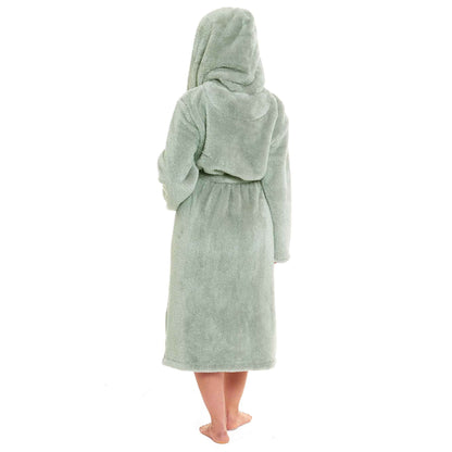 Ultra-Soft Sage Green Fleece Womens Extra-Long Velvet Bathrobe Cozy Loungewear Perfect for Cold Mornings and Evenings by Daisy Dreamer