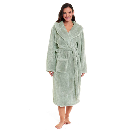 Ultra-Soft Sage Green Fleece Womens Extra-Long Velvet Bathrobe Cozy Loungewear Perfect for Cold Mornings and Evenings by Daisy Dreamer