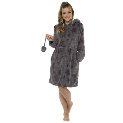 Ultra-Soft Women's Hooded Fleece Bathrobe with Zip Closure Warm Plush Dressing Gown for Home Spa Gym Multiple Colors and Sizes Cozy Loungewear by Daisy Dreamer