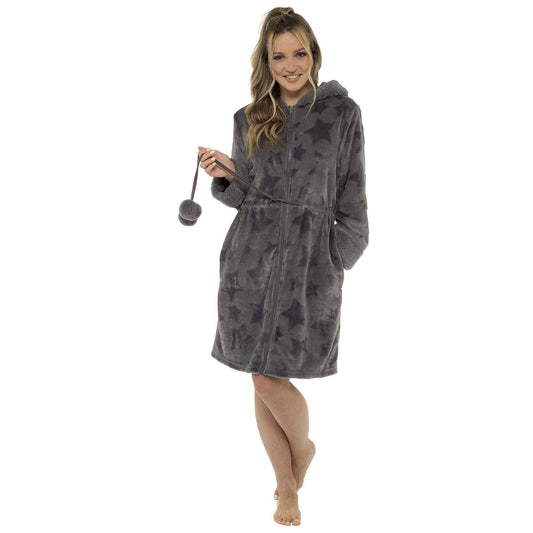 Ultra-Soft Women's Hooded Fleece Bathrobe with Zip Closure Warm Plush Dressing Gown for Home Spa Gym Multiple Colors and Sizes Cozy Loungewear by Daisy Dreamer