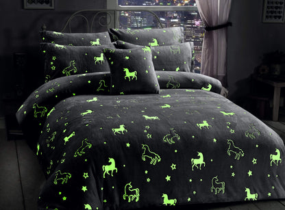 Unicorn Glow in the Dark Teddy Fleece Duvet Set for Kids Girls Magical Bedtime Bedding Warm and Cosy OEKO-TEX Certified Pink by OLIVIA ROCCO