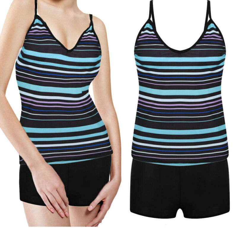 Women Ladies Tankini Set with Boy Shorts Padded Swimsuit Bathing Swim Costume