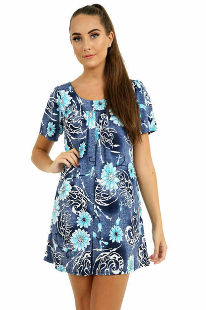 Smock Tunic Top Women Ladies Plus Size Short Sleeves Scoop Neckline Floral Print