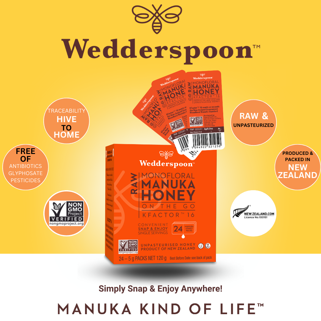 Wedderspoon Raw Manuka Honey Travel Sachets 24-Pack