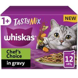 Whiskas 1+ Chef's Choice Mix Adult Wet Cat Food Pouches in Gravy 40 Pack, 85g