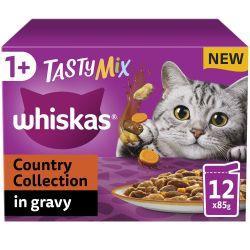 Whiskas 1+ Country Collection Mix Adult Wet Cat Food Pouch in Gravy 48 Pack, 85g