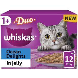 Whiskas 1+ Duo Ocean Delights Adult Wet Cat Food Pouches in Jelly 48 Pouches, 85g