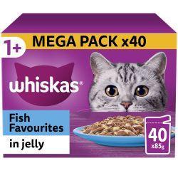 Whiskas 1+ Fish Favourites Adult Wet Cat Food Pouches in Jelly 40pk 85g