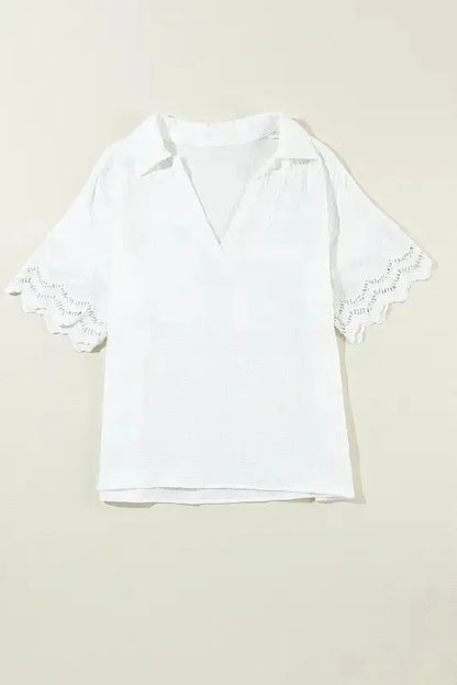 White Crinkled Lace Blouse-0