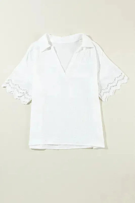 White Crinkled Lace Blouse-0