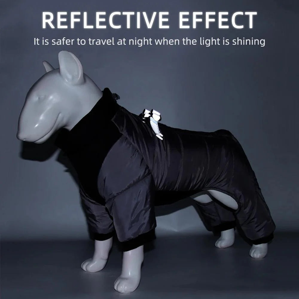 Winter Warm Dog Jacket Reflective Four Legged Clothes Outdoor Waterproof Windproof Traction Harness Coat