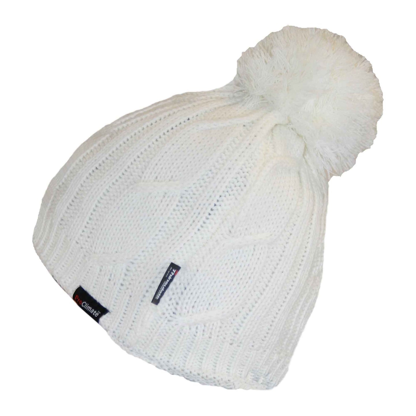 Women's Chunky Cable Knit Beanie Hat with 3M Thinsulate Insulation and Pom Pom Waterproof Winter Hat in Black Purple Cream and Navy by Sock Stack