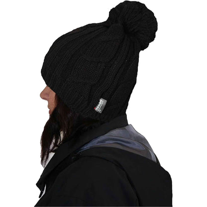 Women's Chunky Cable Knit Beanie Hat with 3M Thinsulate Insulation and Pom Pom Waterproof Winter Hat in Black Purple Cream and Navy by Sock Stack