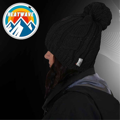 Women's Chunky Cable Knit Beanie Hat with 3M Thinsulate Insulation and Pom Pom Waterproof Winter Hat in Black Purple Cream and Navy by Sock Stack
