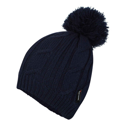 Women's Chunky Cable Knit Beanie Hat with 3M Thinsulate Insulation and Pom Pom Waterproof Winter Hat in Black Purple Cream and Navy by Sock Stack