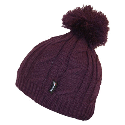 Women's Chunky Cable Knit Beanie Hat with 3M Thinsulate Insulation and Pom Pom Waterproof Winter Hat in Black Purple Cream and Navy by Sock Stack
