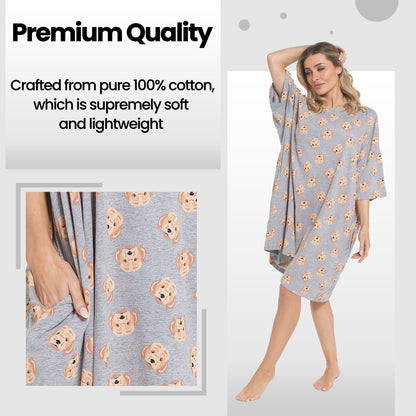 Women's Cockapoo Baggy Nighty Dress Oversized T-Shirt Nighties 100% Cotton Short Sleeved Nightshirt for Ladies by Daisy Dreamer