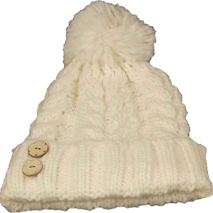 Women's Hand-Knitted Winter Hat Scarf and Hand Warmer Set with Inga Button Design Luxurious Acrylic Adjustable Fit Elegant Brown and Cream by Sock Stack