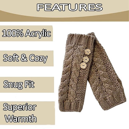 Women's Hand-Knitted Winter Hat Scarf and Hand Warmer Set with Inga Button Design Luxurious Acrylic Adjustable Fit Elegant Brown and Cream by Sock Stack