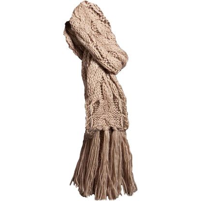 Women's Hand-Knitted Winter Hat Scarf and Hand Warmer Set with Inga Button Design Luxurious Acrylic Adjustable Fit Elegant Brown and Cream by Sock Stack