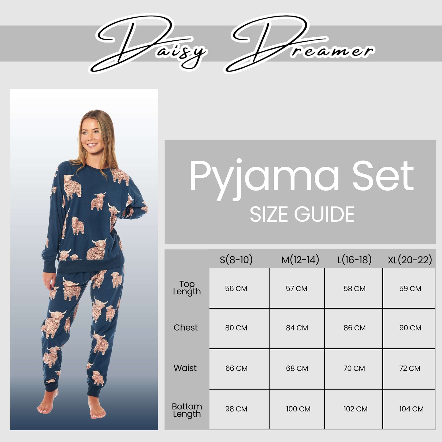 Women's Highland Cow Soft Fleece Pyjama Set Long Sleeve Animal Print Warm PJs Loungewear Sleepwear for Ladies by Daisy Dreamer