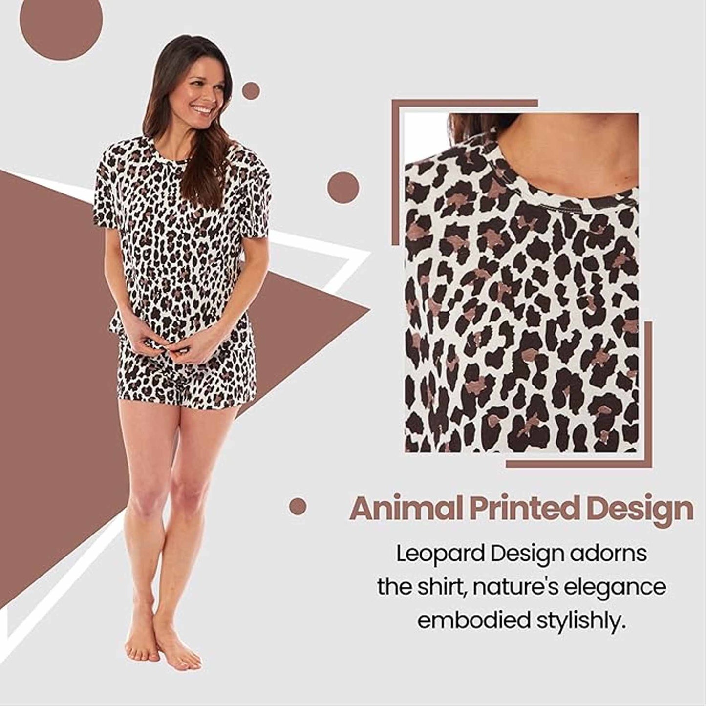 Women's Short Cotton Pyjama Set with Leopard and Zebra Prints Breathable Comfortable Loungewear Sleepwear in Multiple Sizes by Daisy Dreamer