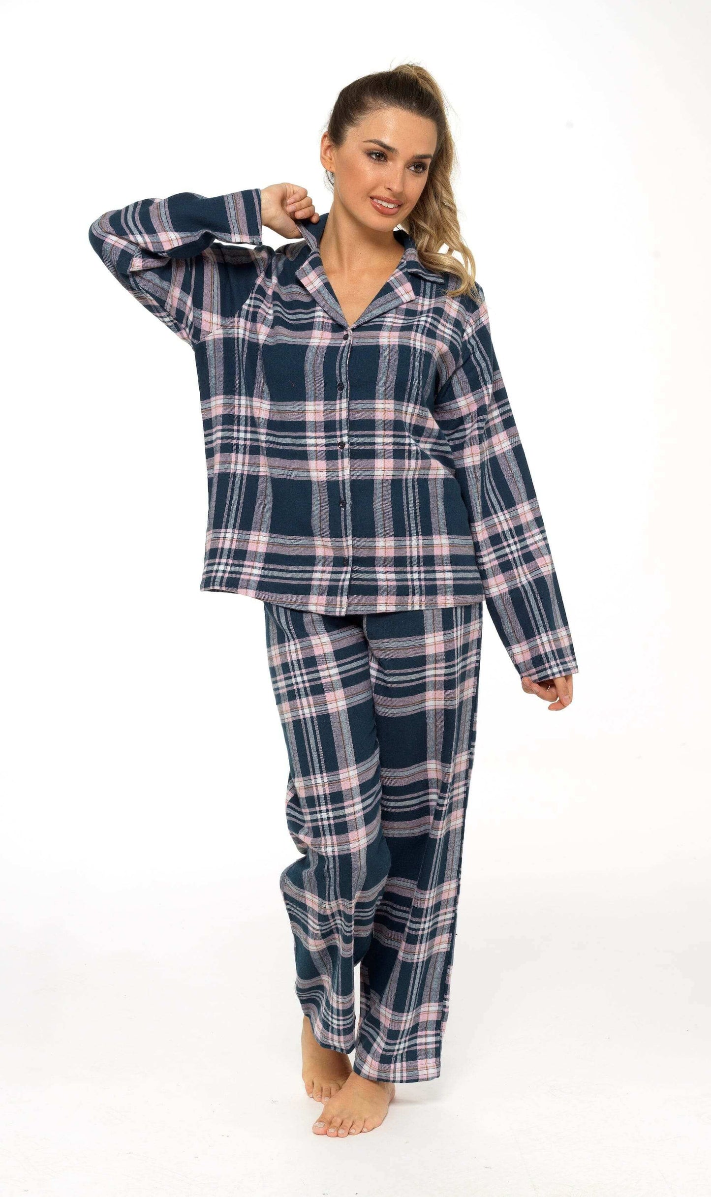 Women's Soft Brushed Cotton Flannelette Pajama Set with Elastic Waistband Cozy Check Pattern Sleepwear for All Seasons Small to XLarge by Daisy Dreamer