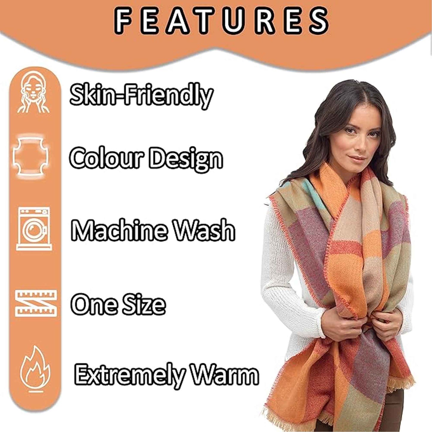 Women's Soft Woven Winter Scarves Lightweight Cozy Acrylic Wraps in Vibrant Orange Yellow Multi and Purple Red Multi by Sock Stack