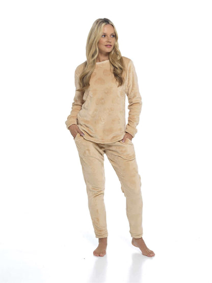 Women's Super Soft Heart Fleece Pyjamas Set Cozy Plush Loungewear Top and Pants Warm Teddy Fleece PJs for Lounging and Sleeping by Daisy Dreamer