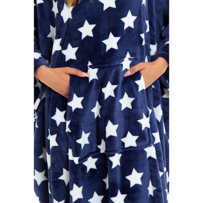 Women's Super Soft Oversized Hooded Poncho Blanket with Stars & Polka Dot Design for Indoor & Outdoor Use by Daisy Dreamer