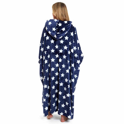 Women's Super Soft Oversized Hooded Poncho Blanket with Stars & Polka Dot Design for Indoor & Outdoor Use by Daisy Dreamer