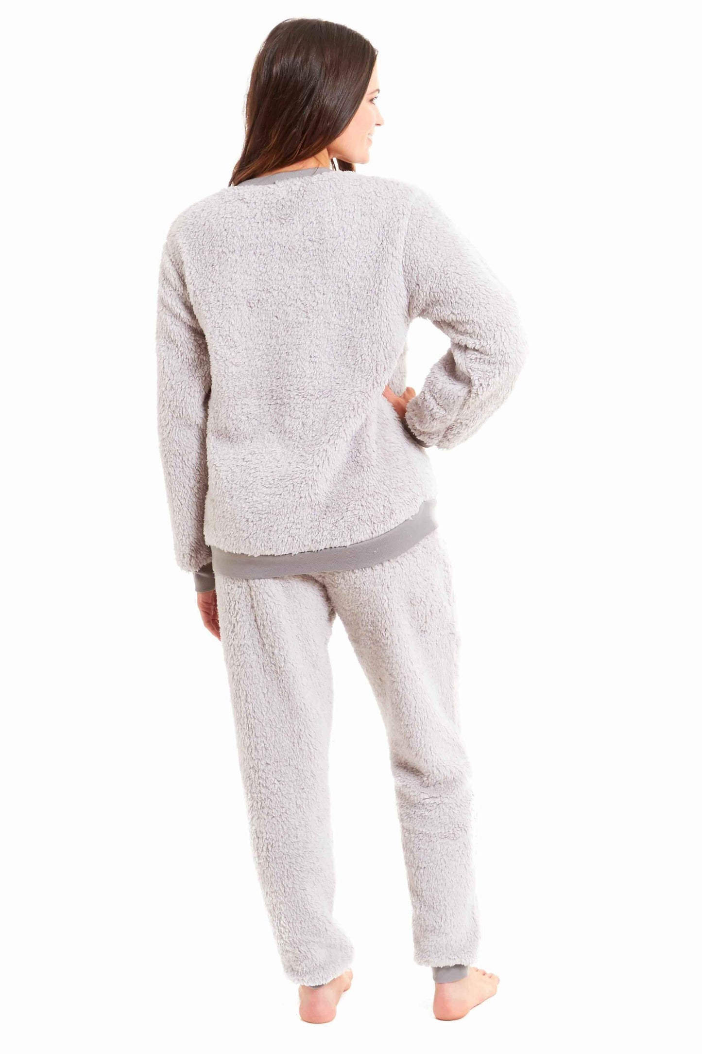 Women's Super Soft Teddy Fleece Lounge Set Fluffy Crew Neck Pyjama and Stretchable Loungewear in Grey Pink Ideal Nightwear Gift Available in S M L XL Sizes Daisy Dreamer