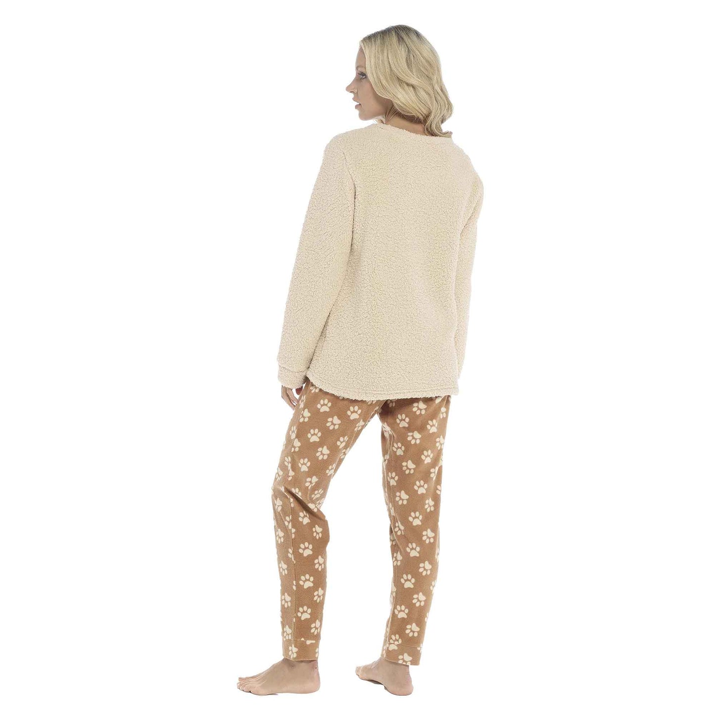Women's Ultra-Soft Fleece Dog Snuggle Pyjama Set with Elasticated Patterned Pants Cozy Long Sleeve Top Winter Loungewear Sleepwear UK Sizes 8-22 by Daisy Dreamer