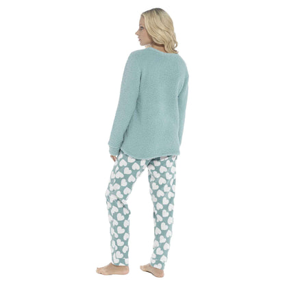 Women's Ultra-Soft Panda Snuggle Fleece Pyjama Set with Long Sleeve Top and Elasticated Bottoms for Lounging and Sleepwear by Daisy Dreamer