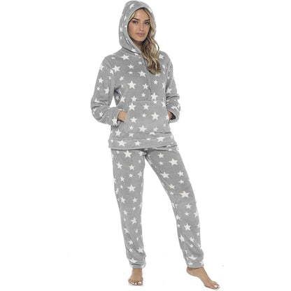 Women's Ultra-Soft Plush Fleece Hooded Pyjama Set with Star Design Cozy Nightwear Stretchable Loungewear Ideal Gift Multiple Sizes and Colors by Daisy Dreamer